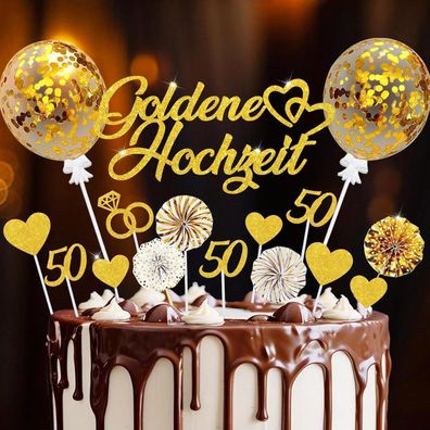 Boyatong Tortendeko Goldene Hochzeit, 20 Stück Glitzer Kuchen Deko für 50
