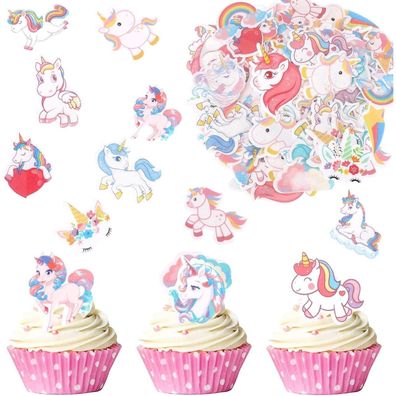 Catelves 80 Stück Essbare Einhorn Tortendeko für Cupcakes und Muffins