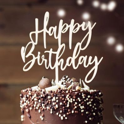 Boyatong Happy Birthday Tortendeko aus Holz, Cake Topper Geburtstag Kuchendeko
