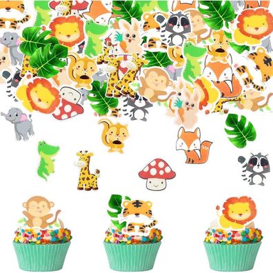Catelves 60 Stück Essbare Tortendeko Tiere, Dschungel & Waldtiere für