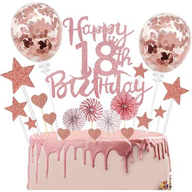 Boyatong Tortendeko 18. Geburtstag, 24 Stk. Roségold Glitzer Cake Topper Set