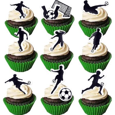 Catelves 48 Stück Essbare Fußball Tortendeko für Geburtstage, Cupcakes und mehr