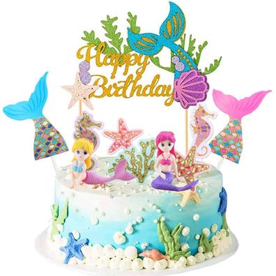 ENLACE Meerjungfrau Tortendeko Geburtstag Mädchen, 13-teiliges Cake Topper Set