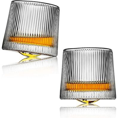 Webao Altmodische Whiskygläser 2er Set, 160ml, bleifreier Kristall, drehbarer