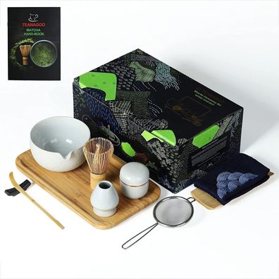 Teanagoo Japanisches Matcha Tee-Set mit Bambus-Tablett, Schüssel mit Ausgießer