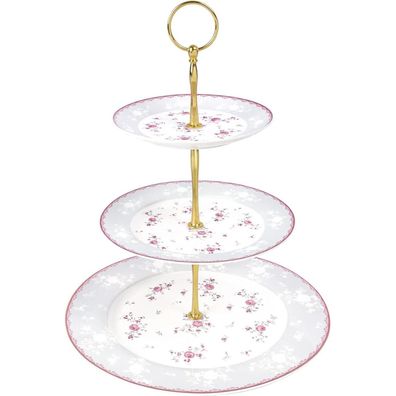 fanquare Tortenständer 3 Etagen Porzellan Cupcake Ständer, Rosa Blumen Runde