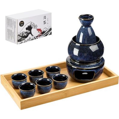 DUJUST 11-teiliges japanisches Sake Set für 6 Personen, Ofengealterte Glasur