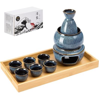 DUJUST 11-teiliges Japanisches Sake Set für 6 Personen, Ofengealterte Glasur