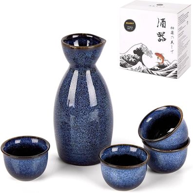 DUJUST 5-teiliges Japanisches Sake-Set aus Porzellan mit feuerveränderter