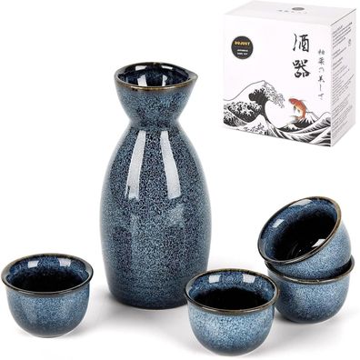DUJUST 5-teiliges Japanisches Sake-Set aus Porzellan mit feuerveränderter