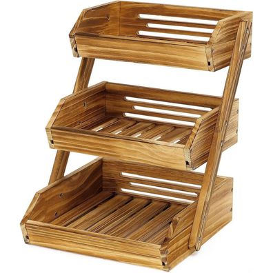CALM COZY Obstkorb aus Holz, 3 Etagen - Vielseitiger Gemüse- und Obstständer