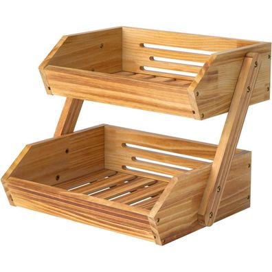 CALM COZY 2-Etagen Obstkorb aus Kiefernholz, Gemüsekorb Etagere für Obst