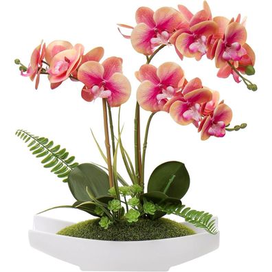 Briful Kunst Orchidee Phalaenopsis, 3 Stiele, 14 Blüten, Kunstpflanze im Topf