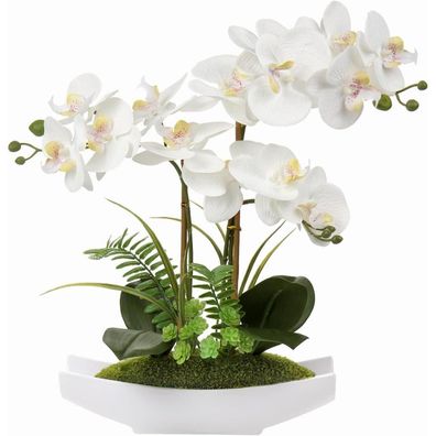 Briful Kunstorchidee Phalaenopsis, 3 Stiele, 38 cm, Weiß/Rosa/Violett