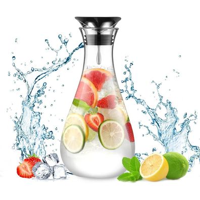 ecooe Glaskaraffe 1.8L mit Edelstahl Deckel - Für Heißes & Kaltes Wasser, Saft