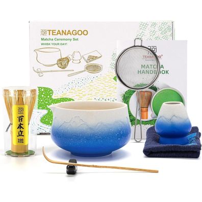 Teanagoo 7-teiliges Matcha Set mit Schale mit Ausgießer, Besen, Löffel & Sieb