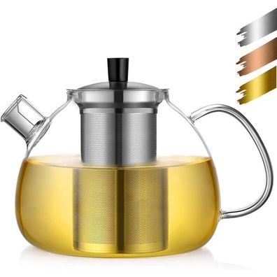 ecooe Teekanne aus Glas mit Teesieb, 1500 ml, hitzebeständig, mit