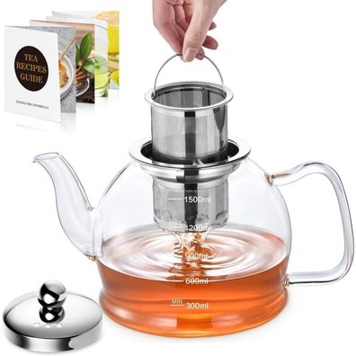 STNTUS Teekanne aus Glas 1.5L mit herausnehmbarem Teesieb, hitzebeständig