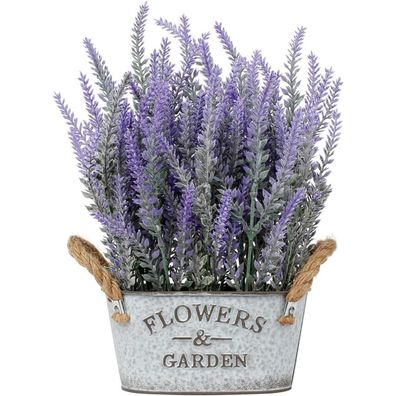 Künstliche Lavendel Blumen im verzinkten Metalltopf - Indoor/Outdoor