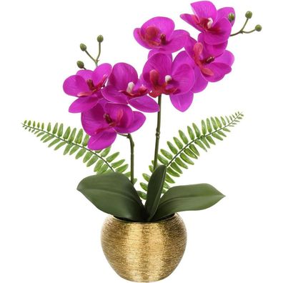 Briful Kunstblumen Orchidee Phalaenopsis künstlich, violett, im goldfarbenen