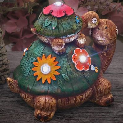 TERESA'S Collections Schildkröten Mutter und Baby Solar Gartenfigur
