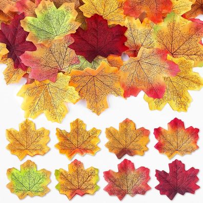 Rollway 400 Stück Künstliche Herbstblätter Deko, 8 Farben Ahornlaub