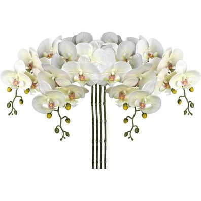 Briful 4 Stück Kunstblume Orchideenzweig Künstliche Phalenopsis, Beige