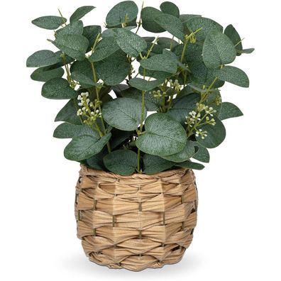 Briful Kunstpflanze Eukalyptus im Topf, Deko Zimmerpflanze, Höhe 28 cm, Grün