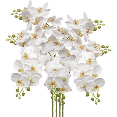 4 Stück Kunst Orchidee Phalaenopsis Deko Zweig Weiß Real-Touch Künstliche