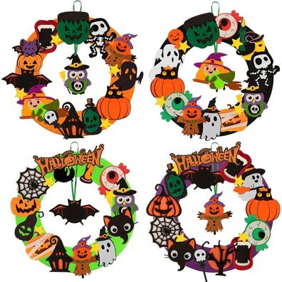 Benjia 4 Stück Halloween Kranz Bastelset für Kinder - DIY Filz Kranz Dekoration