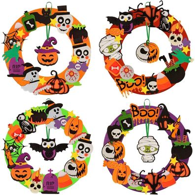 Benjia 4er Halloween Kranz Bastelset für Kinder - DIY Filz Ornamente für