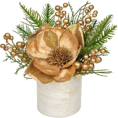 Briful Kunstpflanze Weihnachtsdeko Künstliche Magnolie Gestecke im Keramiktopf