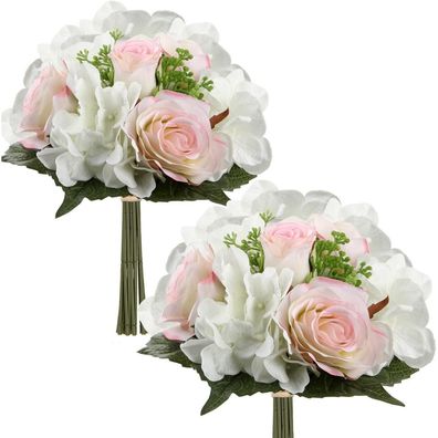 Briful Kunstblumen-Set: 2er Rosen- & Hortensien-Bouquets, 30cm, Rosa