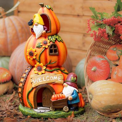 TERESA'S Collections Herbstdeko Outdoor Kürbishaus mit Solarleuchte