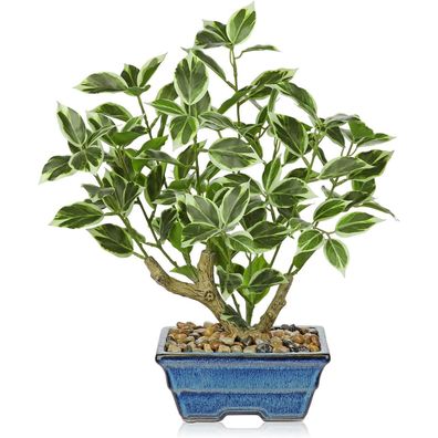 Briful Kunstpflanze Ficus, 39cm, Künstliche Deko Pflanze in blauem Topf für