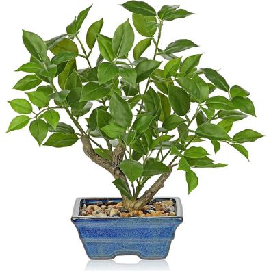 Briful Kunstpflanze Ficus 39cm, Künstliche Deko Pflanze im blauen Topf
