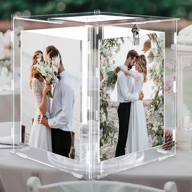 Benjia Acryl Kartenbox mit Bilderrahmen und Schloss für Hochzeiten
