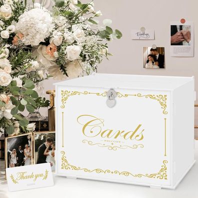 Benjia Acryl Kartenbox für Hochzeiten, Geburtstage und Jubiläen mit Schloss