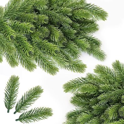 Rollway 50 Stück Künstliche Tannenzweige 10CM für Basteln und Weihnachtsdeko
