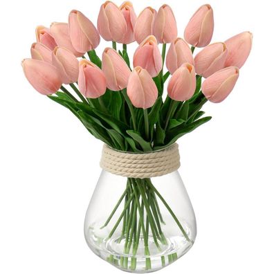 Briful 10 Stück Rosa Künstliche Tulpen Blumenstrauß, Latex Real-Touch