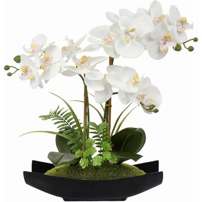 Briful Kunst Orchidee Phalaenopsis im Topf, Weiß/Rosa/Violett, 16" Three Stems