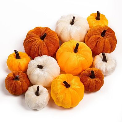 Benjia Mini Samt Kürbisse (12 Stück) - Künstliche Herbstdekoration für
