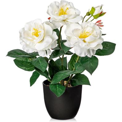 Briful Künstliche Rosen Kunstblumen im Topf, Dekoblumen Wie Echt, Höhe 28 cm