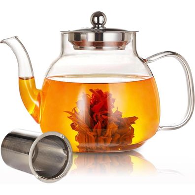 BOWD Teekanne aus Borosilikatglas, 1100 ml, mit herausnehmbarem Teesieb, herd