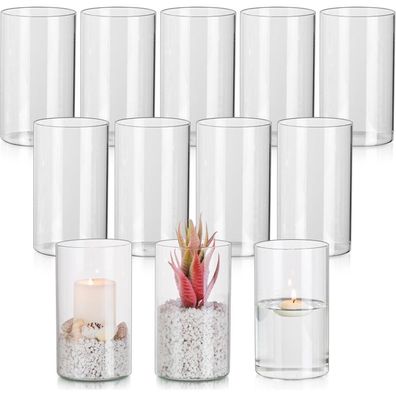 Glasseam Kerzenhalter Set, 12er Klar Glaszylinder Windlicht für Stumpenkerzen