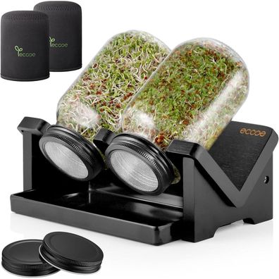 ecooe Sprossen Keimglas 2er Set mit Bambushalterung, Abdunklungshüllen und