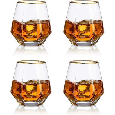 Glasseam Whiskygläser 4er-Set, 300ml Gekipptes Scotchglas mit Goldrand