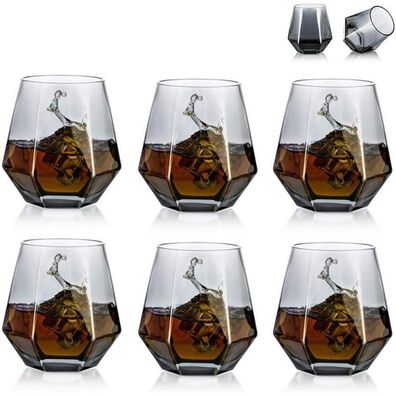 Glasseam Diamond Whiskygläser 6er-Set, 300ml Gekipptes Scotchglas, Rauchgrau