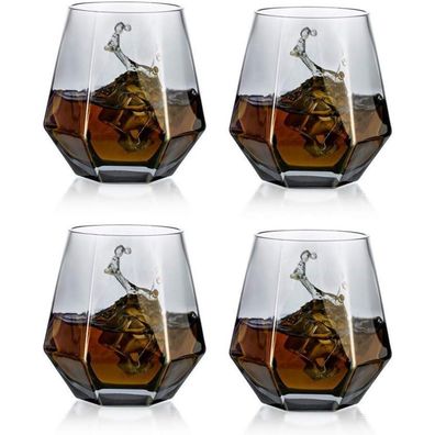 Glasseam Diamond Whiskygläser 4er-Set, 300ml Gekipptes Scotchglas, Moderner