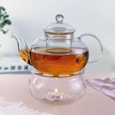 CnGlass Teekanne aus Glas mit Sieb, 1 Liter, Herdplattensicher, inkl. 13,5cm